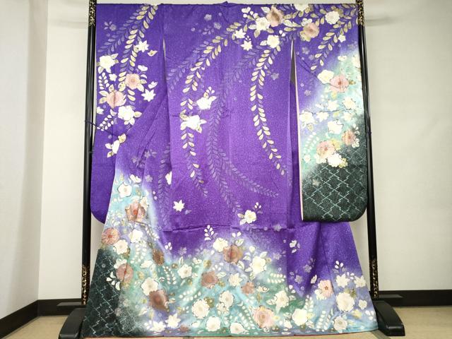 平和屋着物●豪華振袖　辻が花　金彩　ロング丈　正絹　逸品　AABJ9242ck