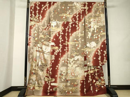 平和屋着物●豪華振袖　エ霞御所車花文　暈し染め　金銀彩　正絹　逸品　AABJ9243ck