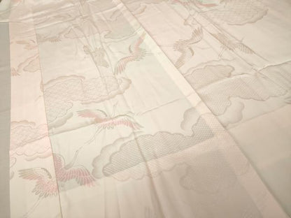 平和屋着物●振袖用長襦袢　無双仕立て　雲取り飛鶴文　正絹　逸品　AABJ9244ck