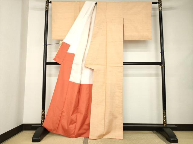 平和屋着物●上質な紬　色無地　淡香色　正絹　逸品　AABJ9245ck