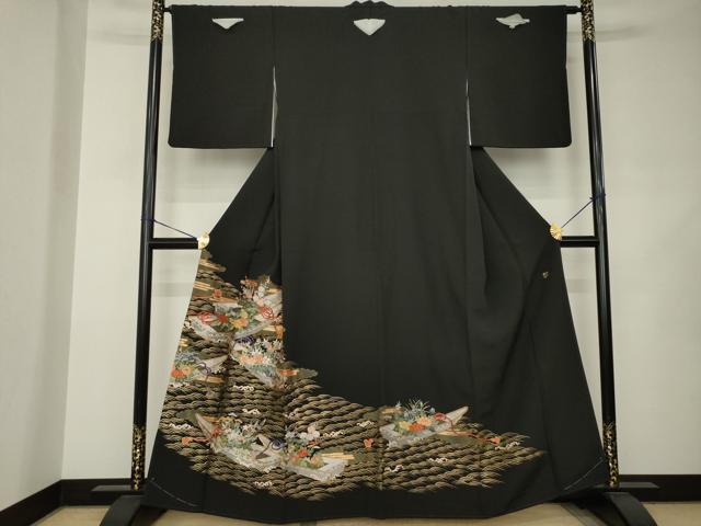 平和屋着物●豪華黒留袖　作家物　総刺繍　渡し船　草花文　正絹　逸品　AABJ9246ck