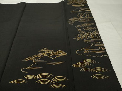 平和屋着物●豪華黒留袖　作家物　総刺繍　渡し船　草花文　正絹　逸品　AABJ9246ck