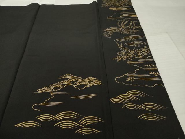 平和屋着物●豪華黒留袖　作家物　総刺繍　渡し船　草花文　正絹　逸品　AABJ9246ck