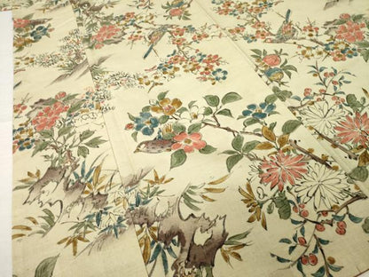 平和屋着物●上質な小紋　紬地　手描き　花鳥文　正絹　逸品　AABJ9247ck