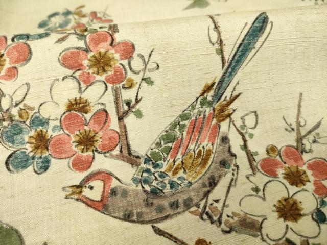 平和屋着物●上質な小紋　紬地　手描き　花鳥文　正絹　逸品　AABJ9247ck