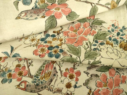 平和屋着物●上質な小紋　紬地　手描き　花鳥文　正絹　逸品　AABJ9247ck