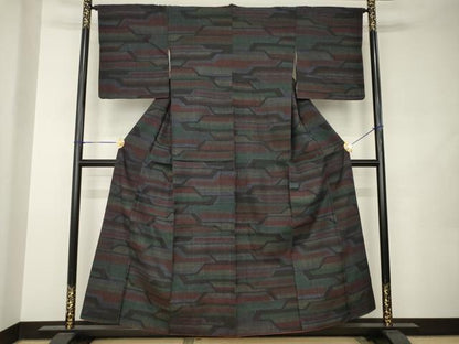 平和屋着物●本場結城紬　重要無形文化財　80亀甲　幾何学文様　正絹　逸品　AABJ9250ck