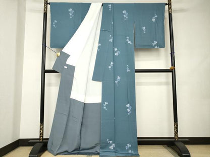 平和屋着物●東京友禅　菅有鬼一　小紋　草葉文　ロング丈　正絹　逸品　未使用　AABJ9251ck