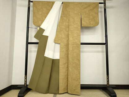 平和屋着物●上質な紬　幾何学文様　正絹　逸品　AABJ9253ck