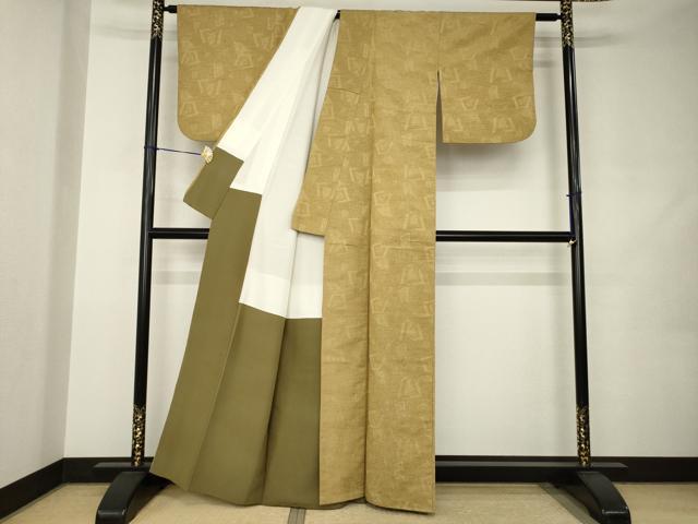 平和屋着物●上質な紬　幾何学文様　正絹　逸品　AABJ9253ck