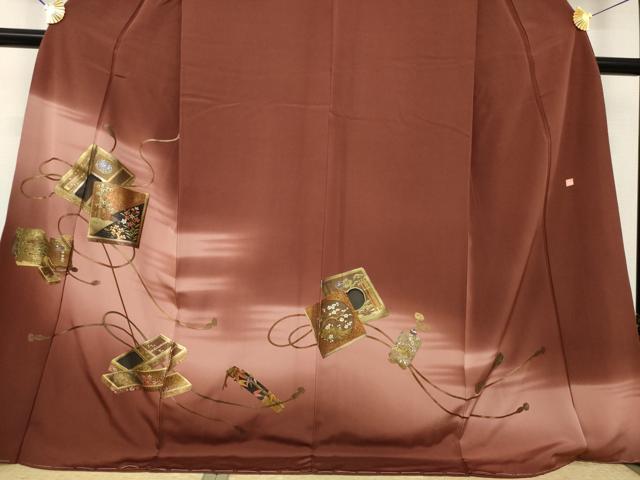 平和屋着物●豪華色留袖　作家物　花文箱文　暈し染め　金彩　ロング丈　正絹　逸品　未使用　AABJ9254ck