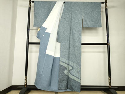 平和屋着物●本場大島紬　染大島　訪問着　絞り　流水文　たたき染め　正絹　逸品　AABJ9255ck