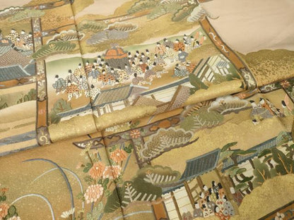 平和屋着物●豪華色留袖　刺繍　人物風景花文　正絹　逸品　未使用　AABJ9256ck