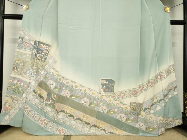 平和屋着物●訪問着　中国三大刺繍　スワトウ刺繍　汕頭刺繍　人物更紗花文　正絹　逸品　AABJ9258ck