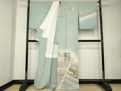 平和屋着物●訪問着　中国三大刺繍　スワトウ刺繍　汕頭刺繍　人物更紗花文　正絹　逸品　AABJ9258ck