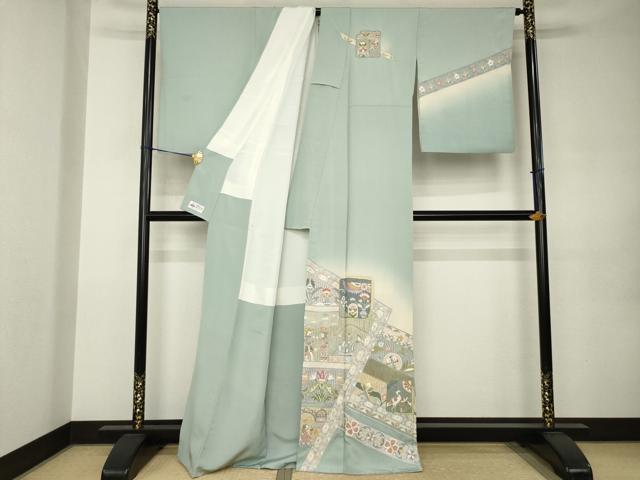 平和屋着物●訪問着　中国三大刺繍　スワトウ刺繍　汕頭刺繍　人物更紗花文　正絹　逸品　AABJ9258ck