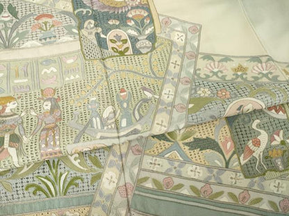 平和屋着物●訪問着　中国三大刺繍　スワトウ刺繍　汕頭刺繍　人物更紗花文　正絹　逸品　AABJ9258ck