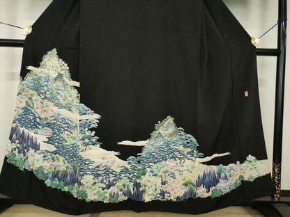 平和屋着物●本加賀友禅作家　東藤岳　黒留袖　遠山風景文　正絹　逸品　AABJ9260ck