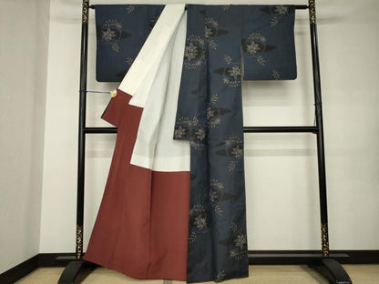 平和屋着物●本場大島紬　一元7マルキ　花唐草文　正絹　逸品　AABJ9261ck