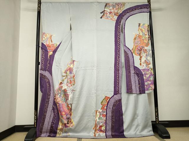 平和屋着物●豪華振袖　絞り　誰が袖御所車花文　金彩　ロング丈　正絹　逸品　未使用　AABJ9262ck