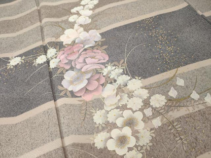 平和屋着物●訪問着　刺繍　草花文　金彩　そごう扱い　正絹　逸品　AABJ9263ck