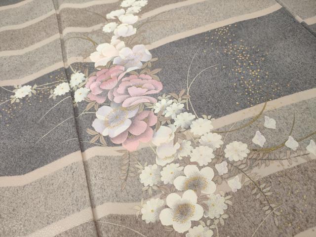平和屋着物●訪問着　刺繍　草花文　金彩　そごう扱い　正絹　逸品　AABJ9263ck
