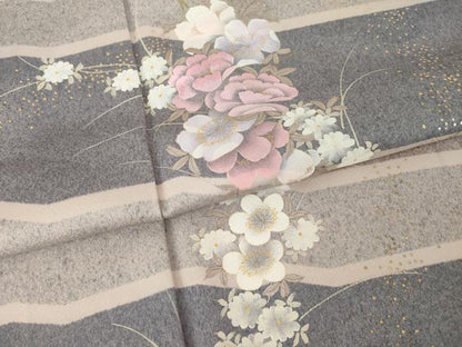平和屋着物●訪問着　刺繍　草花文　金彩　そごう扱い　正絹　逸品　AABJ9263ck