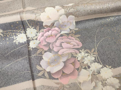 平和屋着物●訪問着　刺繍　草花文　金彩　そごう扱い　正絹　逸品　AABJ9263ck