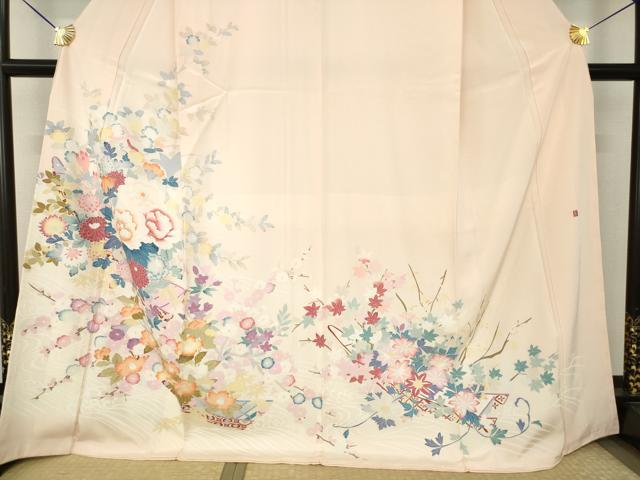 平和屋着物●訪問着　友禅　作家物　草花文　ロング丈　正絹　逸品　未使用　AABJ9264ck