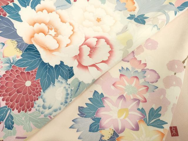 平和屋着物●訪問着　友禅　作家物　草花文　ロング丈　正絹　逸品　未使用　AABJ9264ck