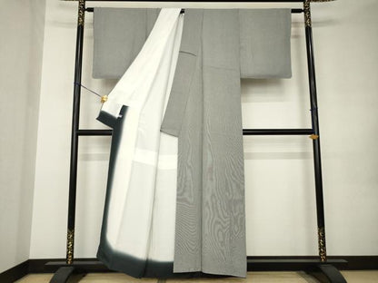 平和屋着物●江戸小紋　万筋　黒色×白色　正絹　逸品　AABJ9266ck