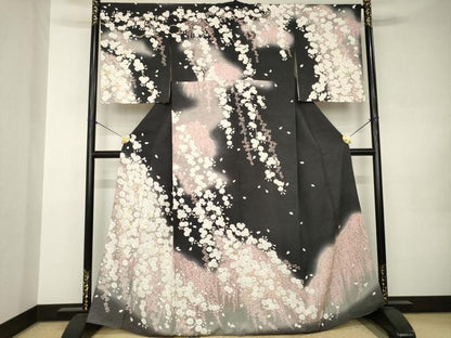 平和屋着物●訪問着　刺繍　枝垂れ桜　暈し染め　金糸　正絹　逸品　AABJ9267ck