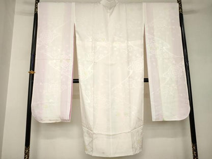 平和屋着物●振袖用長襦袢　無双仕立て　鏡裏花地紋　暈し染め　正絹　逸品　AABJ9268ck
