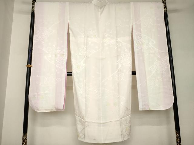 平和屋着物●振袖用長襦袢　無双仕立て　鏡裏花地紋　暈し染め　正絹　逸品　AABJ9268ck