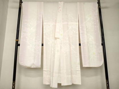 平和屋着物●振袖用長襦袢　無双仕立て　鏡裏花地紋　暈し染め　正絹　逸品　AABJ9268ck