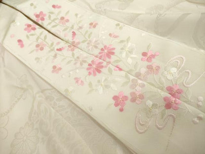 平和屋着物●振袖用長襦袢　無双仕立て　鏡裏花地紋　暈し染め　正絹　逸品　AABJ9268ck