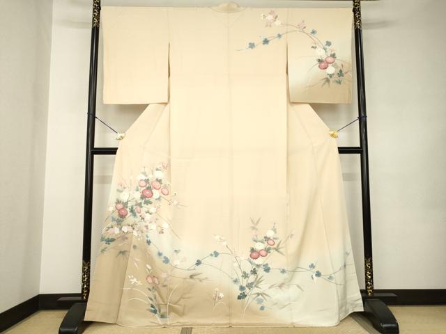 平和屋着物●訪問着　友禅　枝花文　暈し染め　正絹　逸品　AABJ9272ck