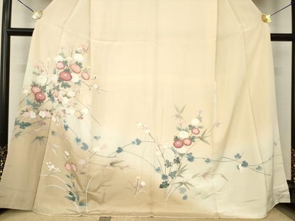 平和屋着物●訪問着　友禅　枝花文　暈し染め　正絹　逸品　AABJ9272ck