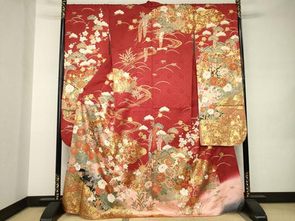 平和屋着物●豪華振袖　御所車花文　暈し染め　金彩　正絹　逸品　AABJ9273ck