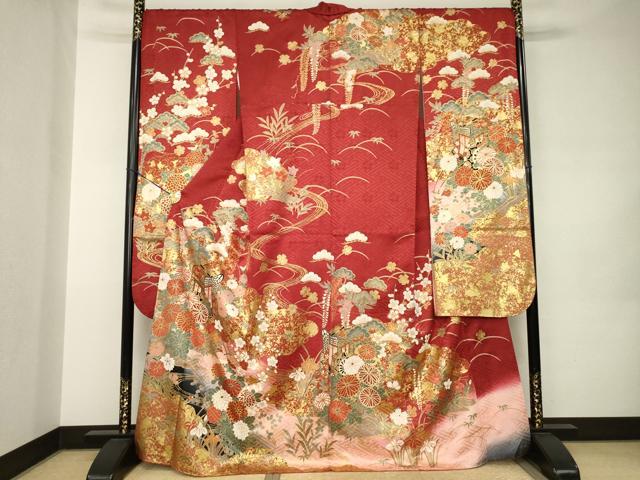 平和屋着物●豪華振袖　御所車花文　暈し染め　金彩　正絹　逸品　AABJ9273ck