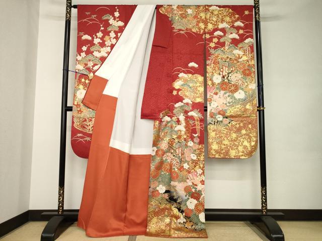 平和屋着物●豪華振袖　御所車花文　暈し染め　金彩　正絹　逸品　AABJ9273ck