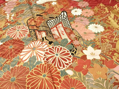 平和屋着物●豪華振袖　御所車花文　暈し染め　金彩　正絹　逸品　AABJ9273ck