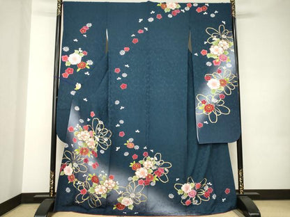 平和屋着物●豪華振袖　駒刺繍　舞花文　暈し染め　金彩　ロング丈　正絹　逸品　AABJ9274ck