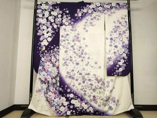 平和屋着物●豪華振袖　刺繍　枝垂れ花文　暈し染め　金糸　銀彩　京都きもの友禅扱い　正絹　逸品　AABJ9275ck
