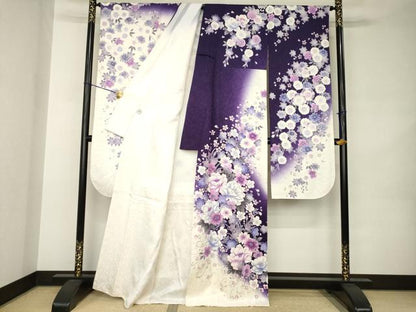 平和屋着物●豪華振袖　刺繍　枝垂れ花文　暈し染め　金糸　銀彩　京都きもの友禅扱い　正絹　逸品　AABJ9275ck