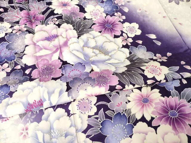 平和屋着物●豪華振袖　刺繍　枝垂れ花文　暈し染め　金糸　銀彩　京都きもの友禅扱い　正絹　逸品　AABJ9275ck