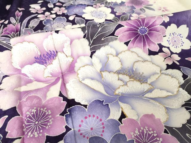 平和屋着物●豪華振袖　刺繍　枝垂れ花文　暈し染め　金糸　銀彩　京都きもの友禅扱い　正絹　逸品　AABJ9275ck
