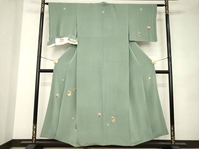 平和屋着物●人間国宝・羽田登喜男　訪問着　総刺繍　花唐草文　兎　金糸　浜ちりめん　反端付き　正絹　逸品　AABJ9277ck