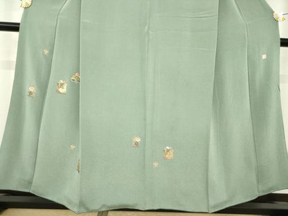 平和屋着物●人間国宝・羽田登喜男　訪問着　総刺繍　花唐草文　兎　金糸　浜ちりめん　反端付き　正絹　逸品　AABJ9277ck