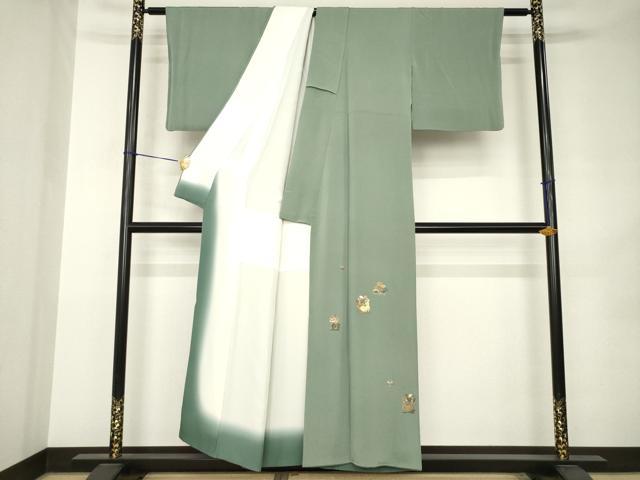 平和屋着物●人間国宝・羽田登喜男　訪問着　総刺繍　花唐草文　兎　金糸　浜ちりめん　反端付き　正絹　逸品　AABJ9277ck